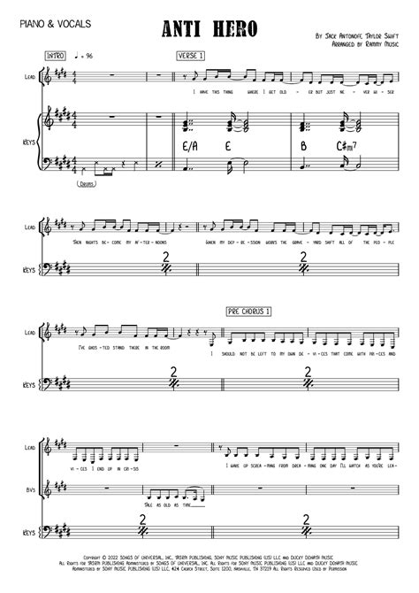 Anti Hero Arr Rammy Music By Taylor Swift Sheet Music For Piano And Vocal At Sheet Music Direct