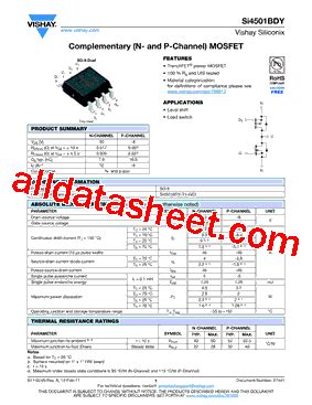 SI4501BDY T1 GE3 Datasheet PDF Vishay Siliconix