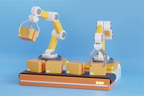 Ilustrasi 3d Mesin Pabrik Dengan Konveyor Dan Lengan Robot Rekayasa