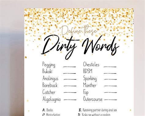 Define These Dirty Words Bachelorette Game Hens Party Games Bridal