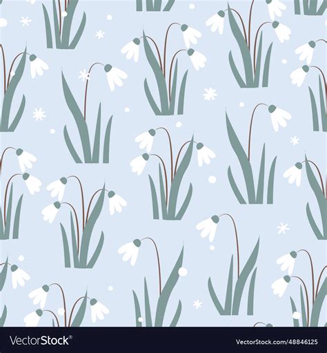 Seamless Pattern With Snowdrops Flower And Vector Image