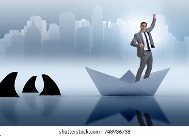 Businessman Escaping Sunken Paper Boat Ship Stock Photo Edit Now