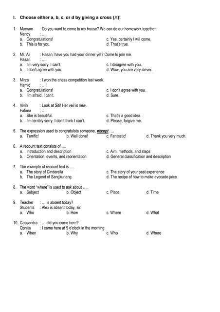 Soal Bahasa Inggris Smp Mts Recount Text Pdf