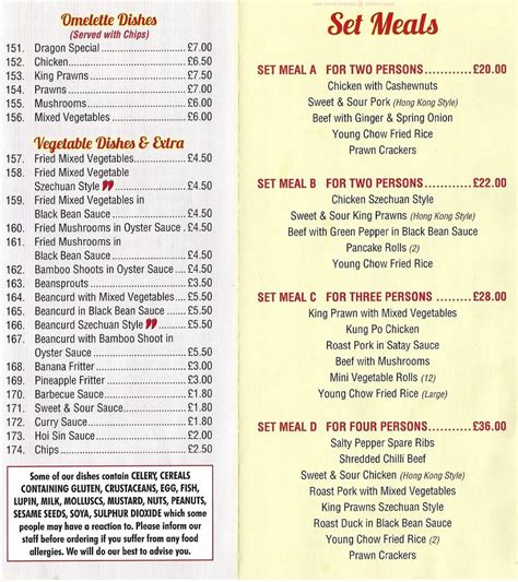 Menu At Dragon Restaurant Fareham