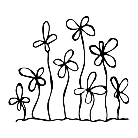 Handgezeichnetes Blumenbeet Mit Blumen Im Doodle Stil Premium Vektor