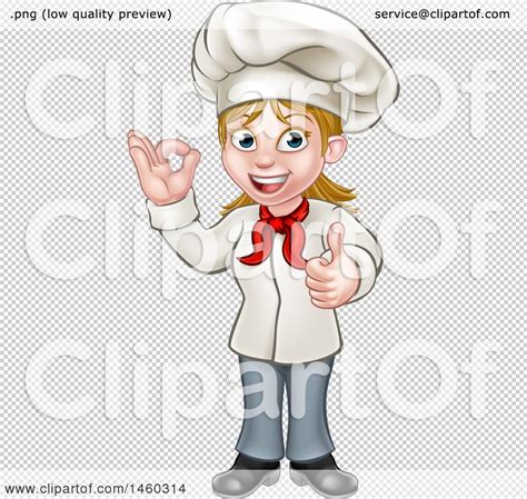 Clipart Of A Cartoon Full Length Happy White Female Chef Gesturing Ok