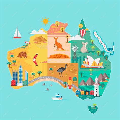 Premium Vector | Map of Australia Colorful landmarks