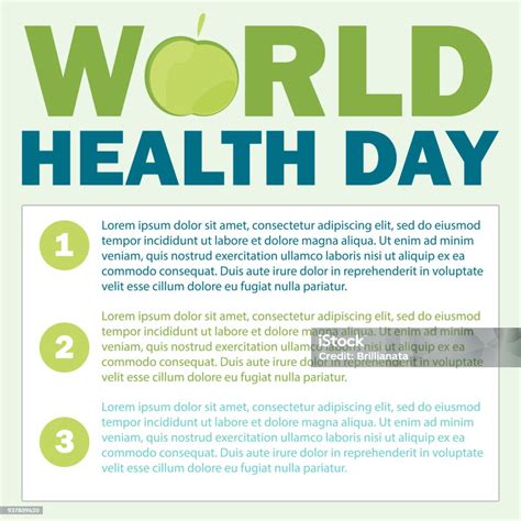 World Health Day Card Vector Illustration With Green Apple And Text