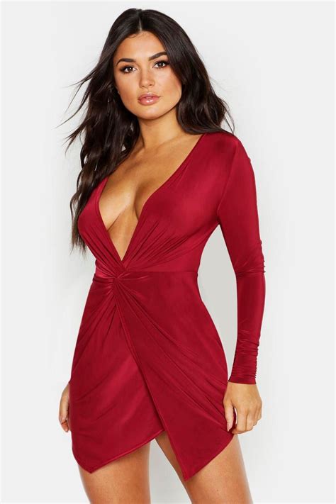 Slinky Twist Front Long Sleeved Mini Slinky Mini Dress Bodycon