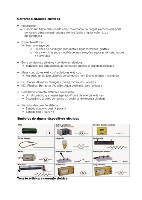 Apontamentos Fq Corrente E Circuitos El Tricos Eletricidade Fen Meno