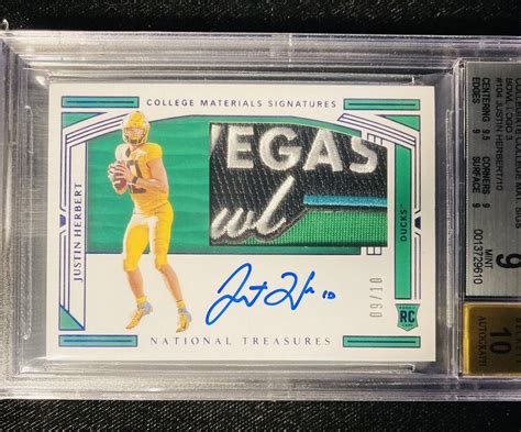 National Treasures Justin Herbert Patch Bowl Logo Auto Rc Rpa