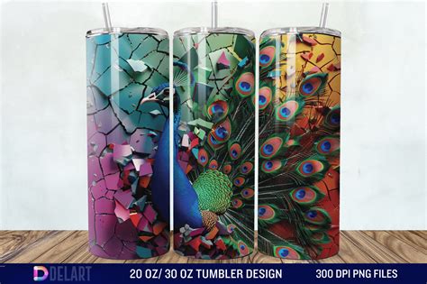 D Peacock Smashed Wall Tumbler Wrap Graphic By Delartcreation