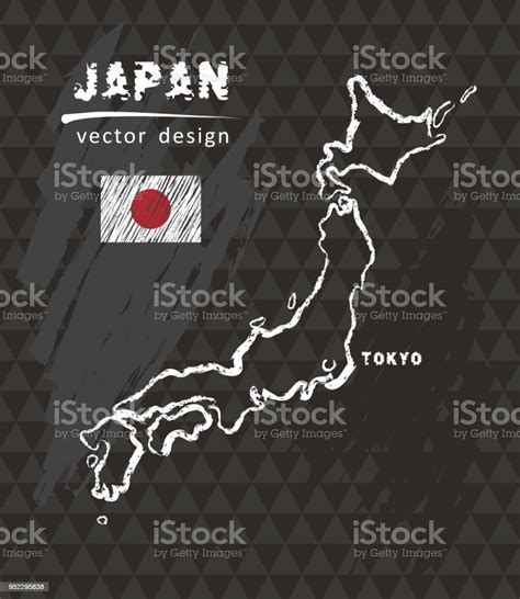 Japan Map Vector Pen Drawing On Black Background Stock Illustration Download Image Now