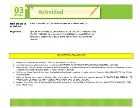 Ejercicio Practico De Estudio Para El Parcial Nombre De La Actividad