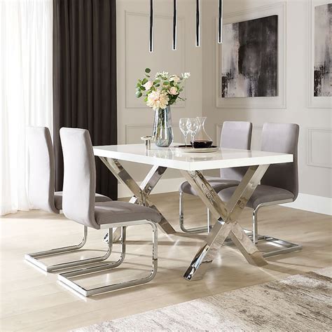 Carrera Cm White High Gloss And Chrome Dining Table With Perth