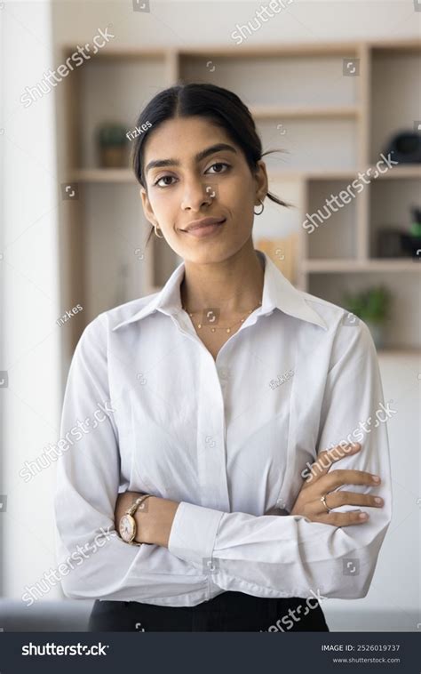 Vertical Portrait Happy Young Business Lady Stock Photo 2526019737