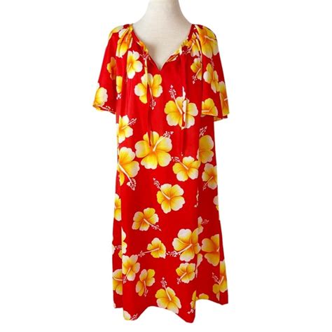 Hilo Hattie Dresses Hilo Hattie Hawaii Vintage Floral Midi Dress Large Red Yellow Poshmark