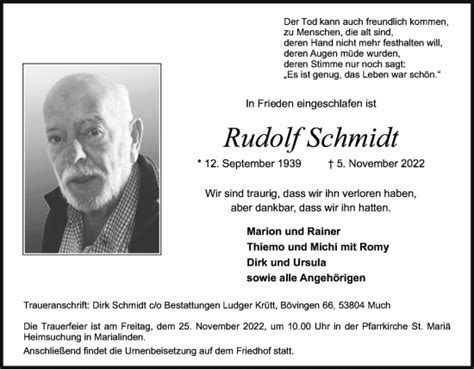 Traueranzeigen Von Rudolf Schmidt WirTrauern