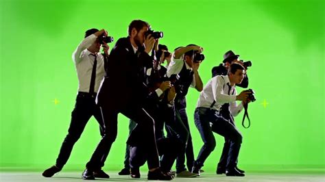 Group Of Paparazzi Photo Shoot On Green Screen Slow Motion Shot On