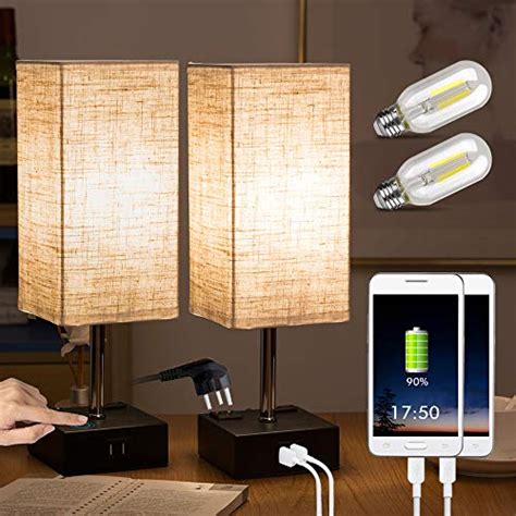 Zeefo Touch Lamps Nightstand Table Lamp Built In Dual Usb Charging Ports 2 Ac Outlet Two