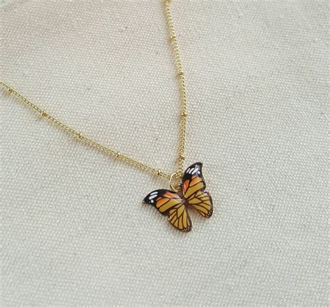 Monarch Butterfly Necklace Orange Butterfly Charm Necklace Etsy