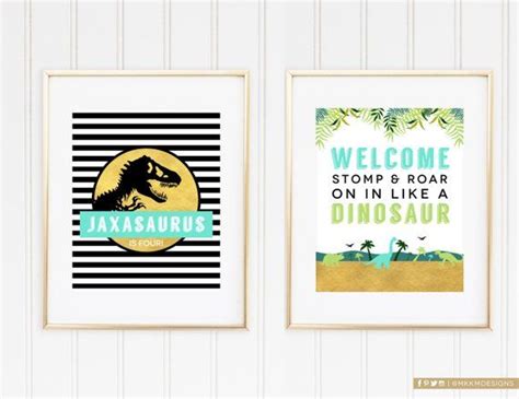 Dinosaur Welcome Signs Jurassic Birthday Party Jurassic Etsy In 2021 Party Signs Dino Party