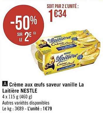 Promo Crème Aux œufs Saveur Vanille La Laitière Nestlé 50 Sur Le 2e