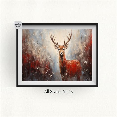 Christmas Deer Wall Art Landscape Painting Vintage Deer Print - Etsy