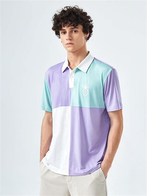 Colorblock Pineapple Print Polo Shirt For Men