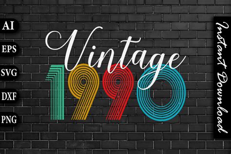 Vintage 1990 Retro Color Birthday Design Graphic By Vecstockdesign