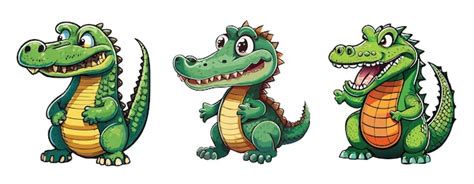 Un Joli Jeu De Crocodiles De Dessins Anim S Vecteur Premium