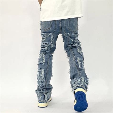 Retro Hole Ripped Distressed Jeans For Men Straight Washed Harajuku Hip