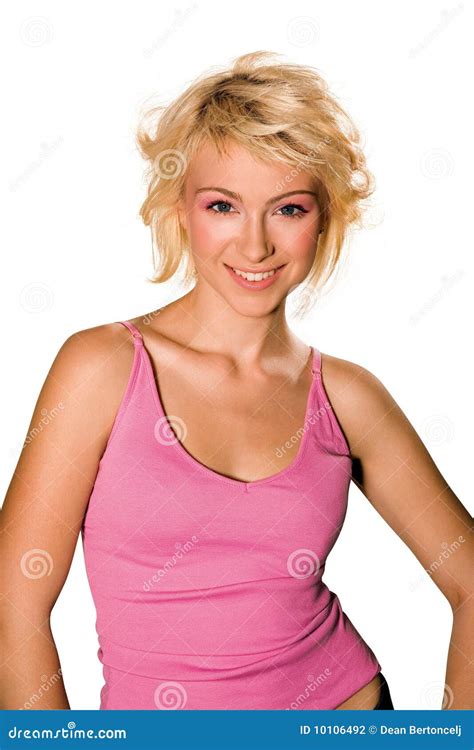 Smiling Teen Woman In Pink Shirt Stock Photo Image Of Girl Colorful