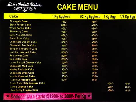 Menu Of Mister Gulati Bakers The Cake Shop Dwarka Delhi Dineout