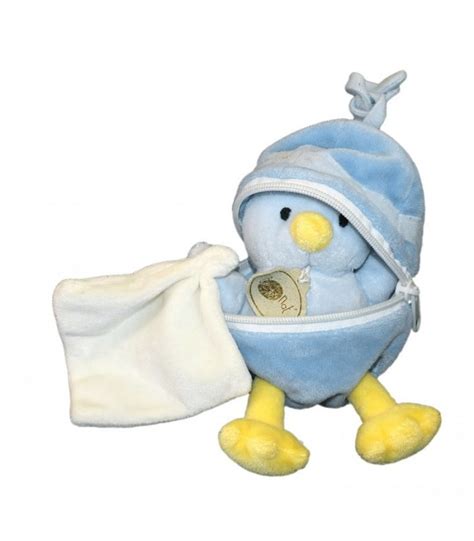 Doudou Poussin Canard Bleu Jaune Mouchoir Blanc Baby Nat Babynat