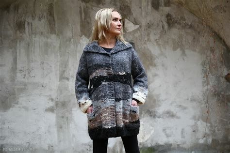 sweter szaro beżowo melanż ręcznie zrobione swetry ღ art Madam pl