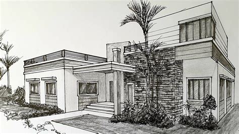 Modern House In 2 Point Perspective Drawing Tutorial Doms Art Youtube