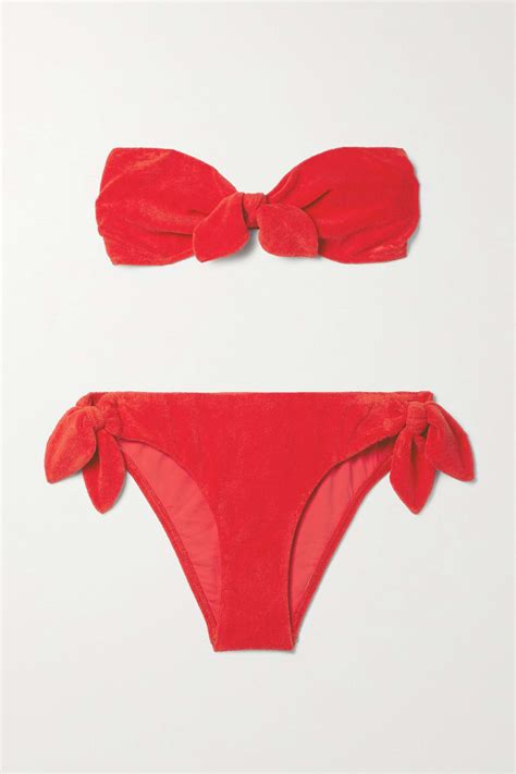 Red Lyre Knotted Terry Bandeau Bikini Zimmermann Net A Porter