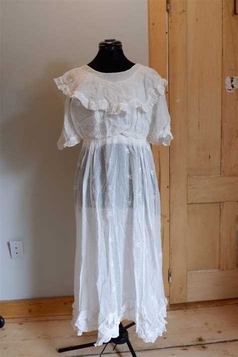 Antique Edwardian Lingerie Dress White Cotton Garde Gem