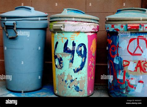 Hand Painted Residential Garbage Pails Stock Photo Alamy