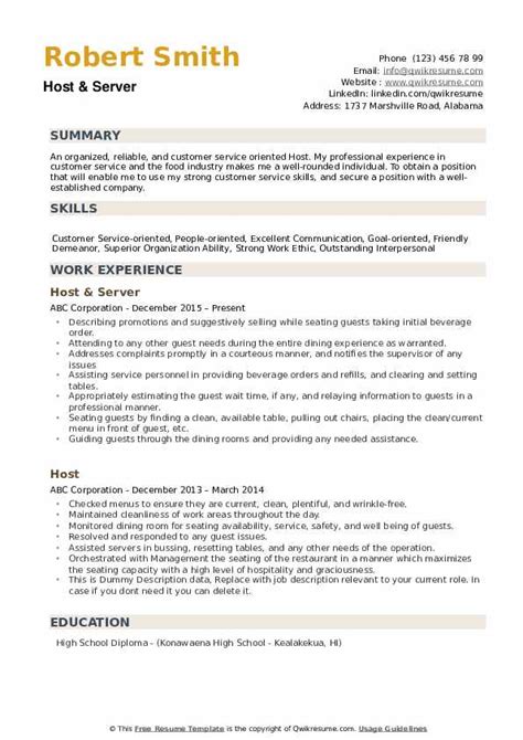 Skills For Resume Hostess Resume Examples Waitress Examples Resume