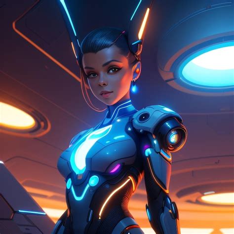 Premium AI Image A Woman In A Futuristic Suit With A Glowing Blue