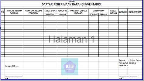 Buku Daftar Penerimaan Barang Inventaris Dokumen Sekolah Dasar