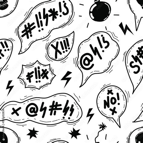 Swear Angry Seamless Pattern Doodle Hand Drawn Speech Bubble With