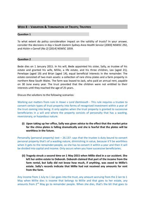 Week Tutorial Questions Week Variation Termination Of Trusts