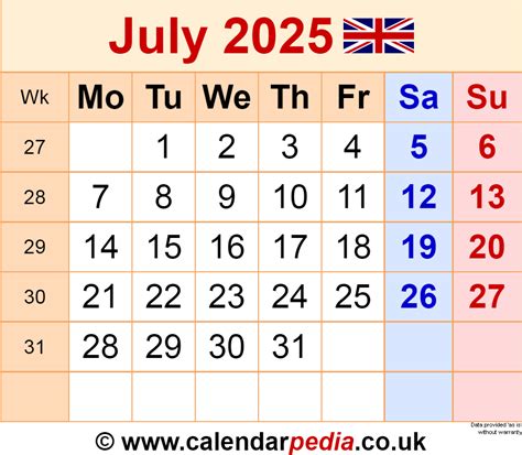 July 2025 Printable Calendar July 2025 Calendar Printable Wi