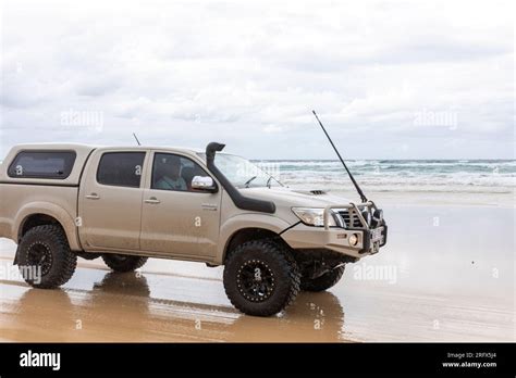 Fraser Island Wd X Mitsubishi Ute Travels Along Mile Beach And