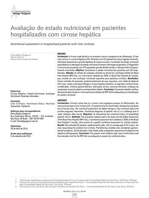 Pdf Avalia O Do Estado Nutricional Em Pacientes As Principais