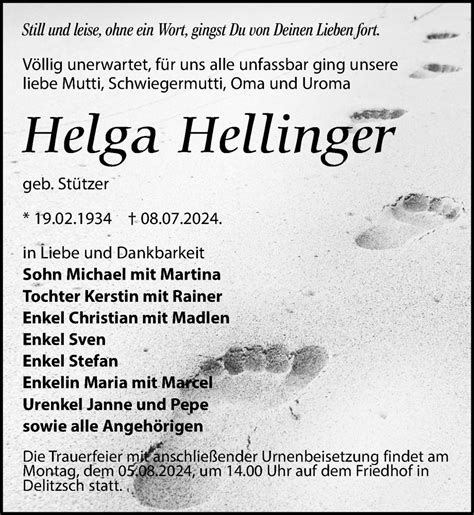 Traueranzeigen Von Helga Hellinger Trauer Anzeigen De