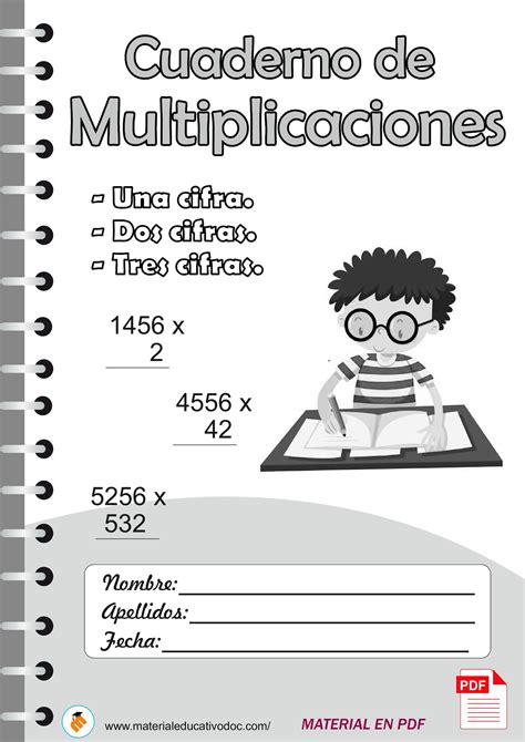 Material Educativo Cuaderno De Multiplicaciones De Una Cifra Dos Cifras Y Tres Cifras